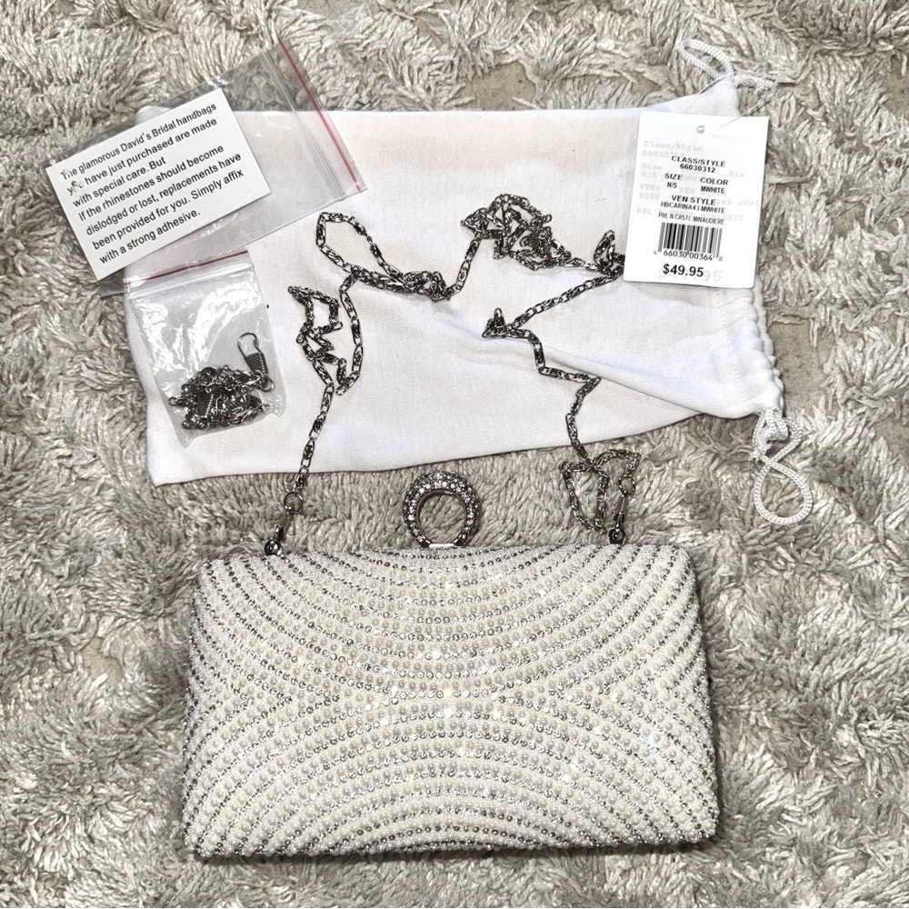 David's Bridal Silver Clutch Elegant Formal Accessory